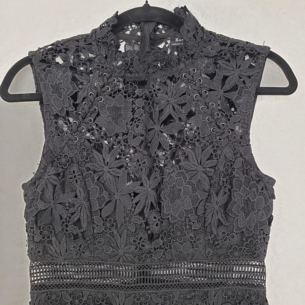 Bardot Dress Womens XS US 4 PARIS Black Lace Floral High Neck Cocktail Fitted - Picture 6 of 16